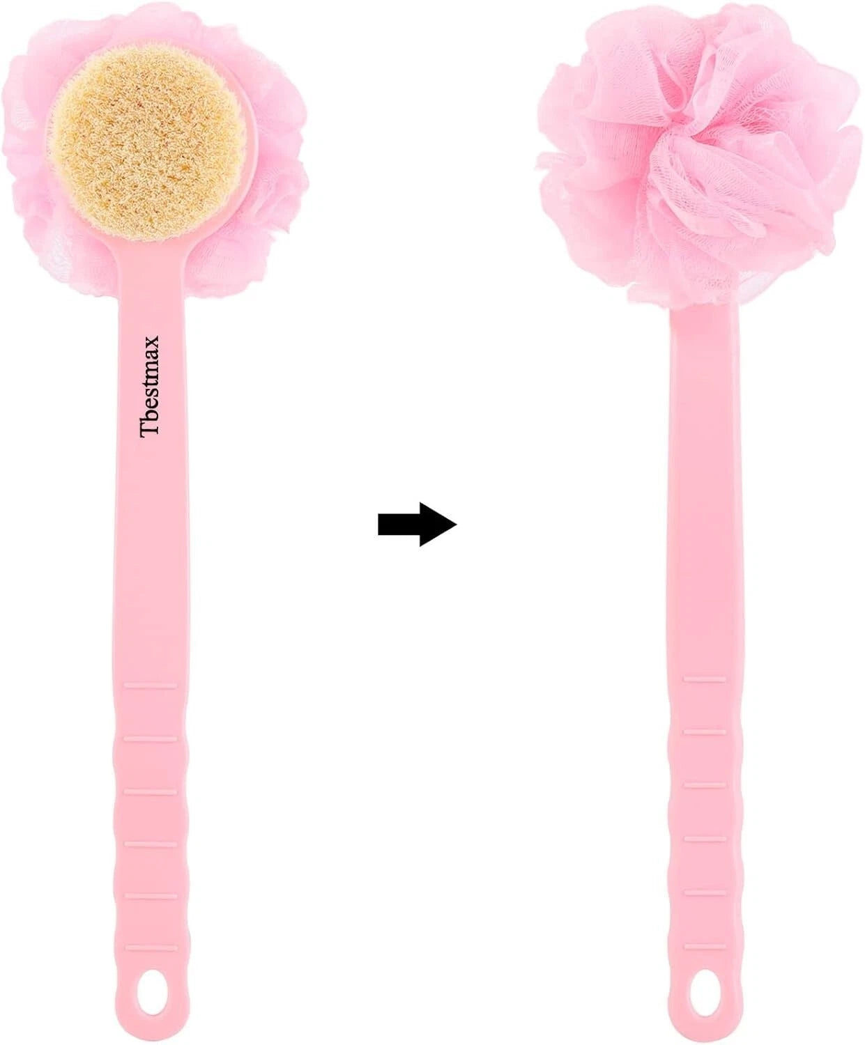 Charming Blue & Pink Loofah Back Scrubber with Long Handle for Bath Indulgence