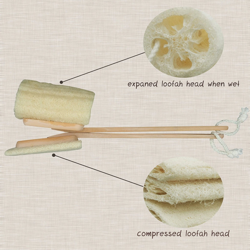 Natural Exfoliating Loofah Luffa Loofa Back Sponge Scrubber Brush with Long W...