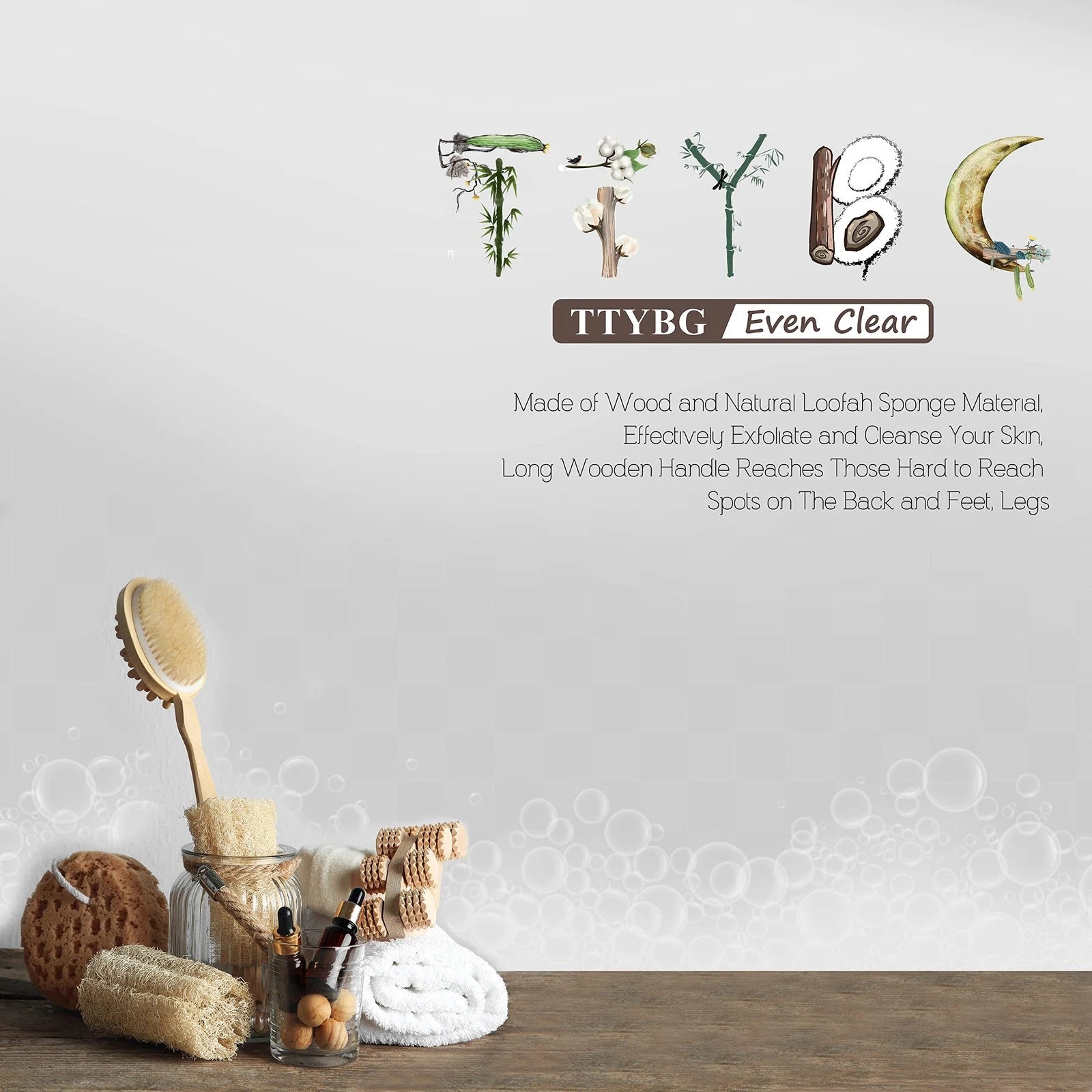 Natural Exfoliating Loofah Luffa Loofa Back Sponge Scrubber Brush with Long W...