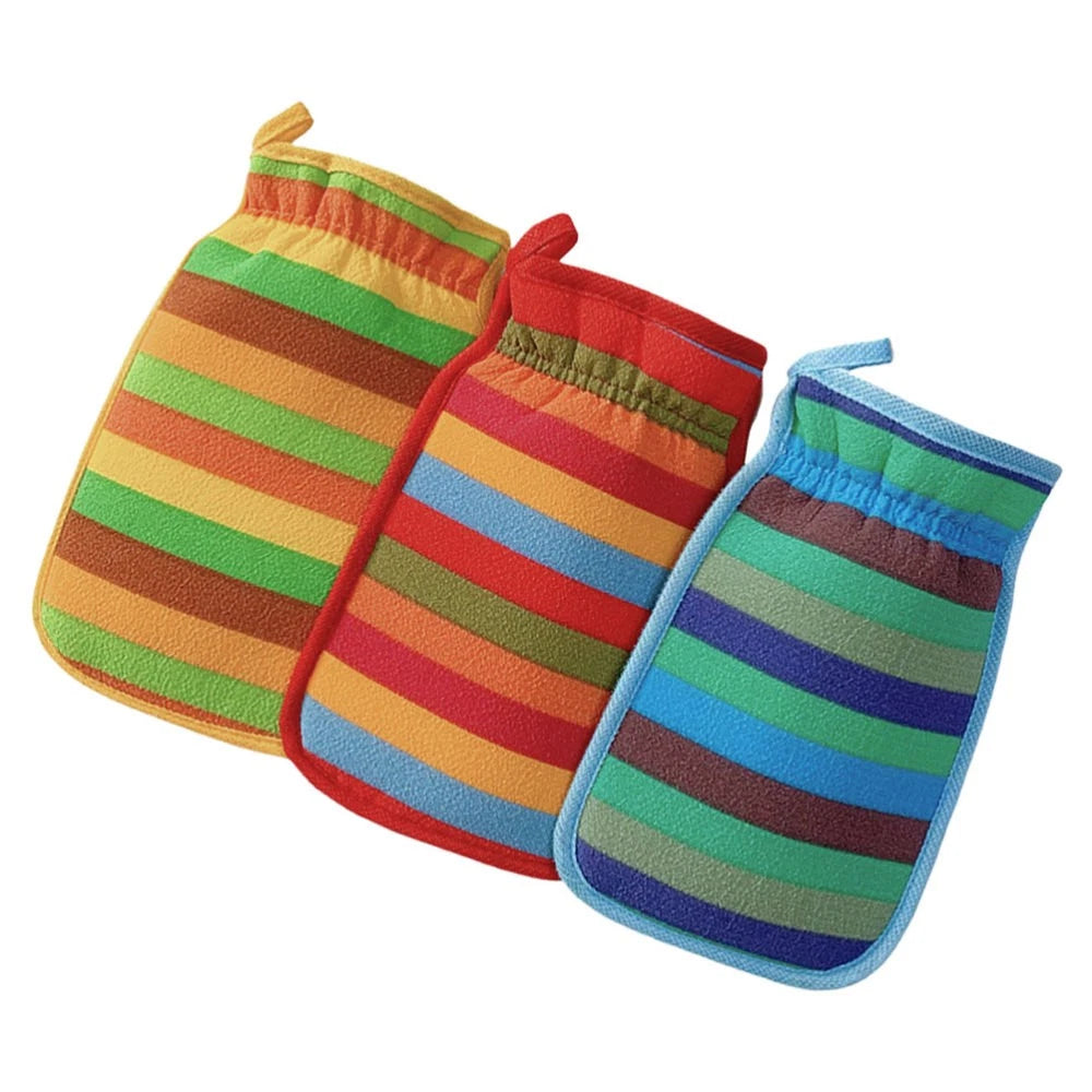 3 Pcs Bath Towel Gloves Body Exfoliator Back Brush for Shower Men