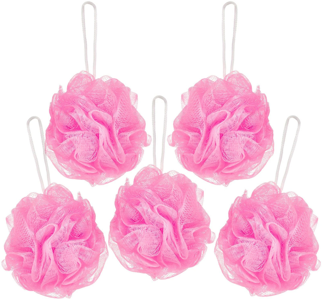 Bundle of 5 Exfoliating Sponges - Bath & Shower Puff Body Brush Scrub Mesh Ball
