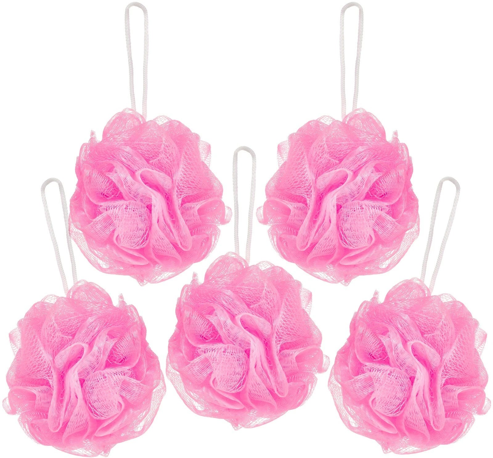 Bundle of 5 Exfoliating Sponges - Bath & Shower Puff Body Brush Scrub Mesh Ball