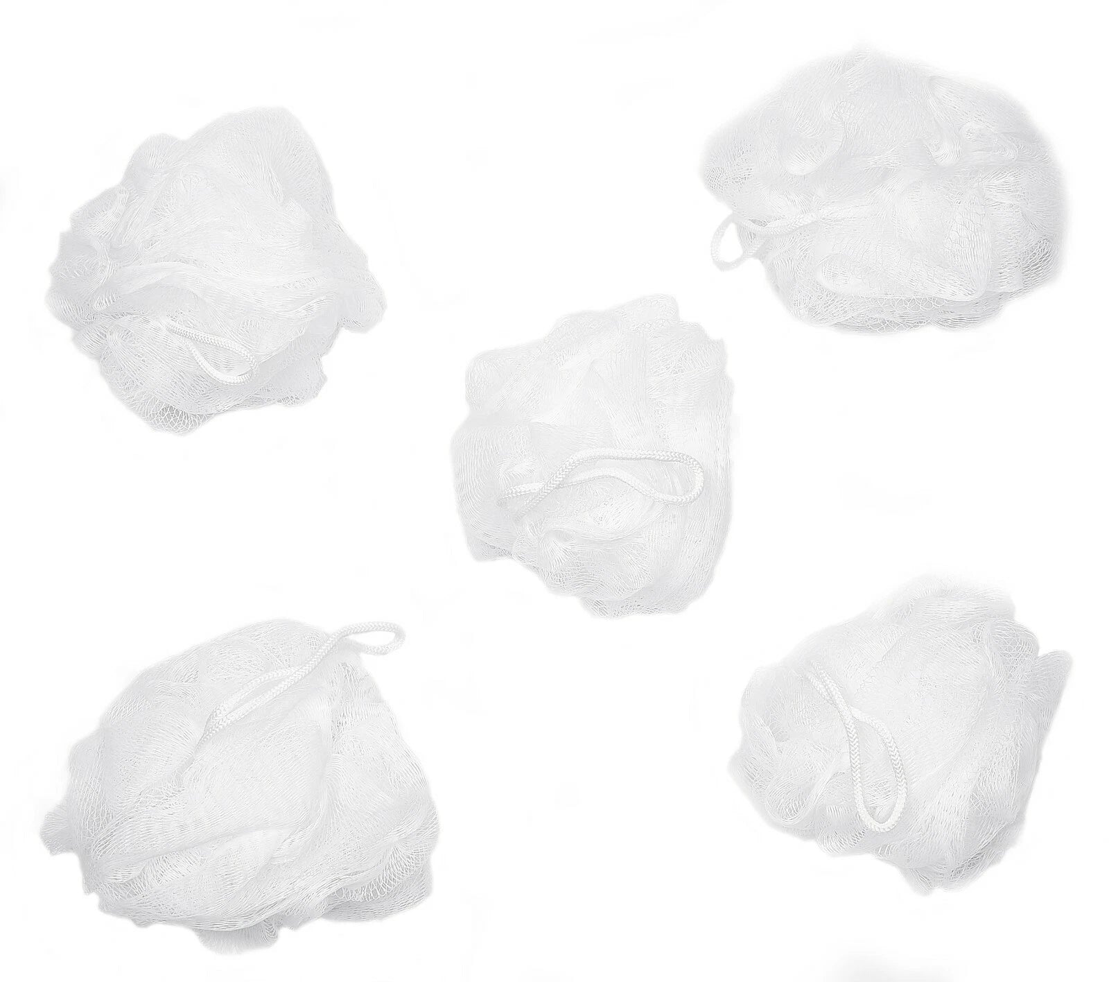 Bundle of 5 Exfoliating Sponges - Bath & Shower Puff Body Brush Scrub Mesh Ball