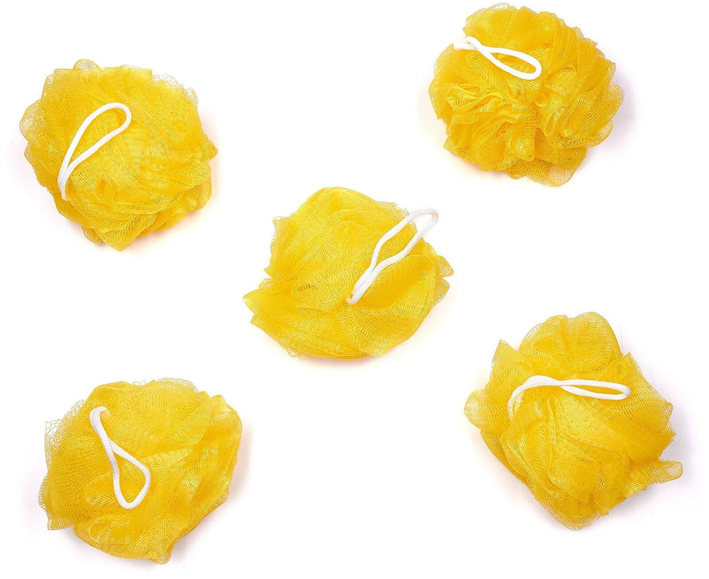 Bundle of 5 Exfoliating Sponges - Bath & Shower Puff Body Brush Scrub Mesh Ball