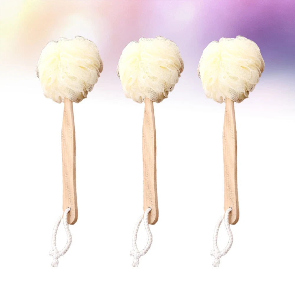 3pcs Long Handle Bath Balls Shower Bath Brushes (Light Yellow) Bath Balls