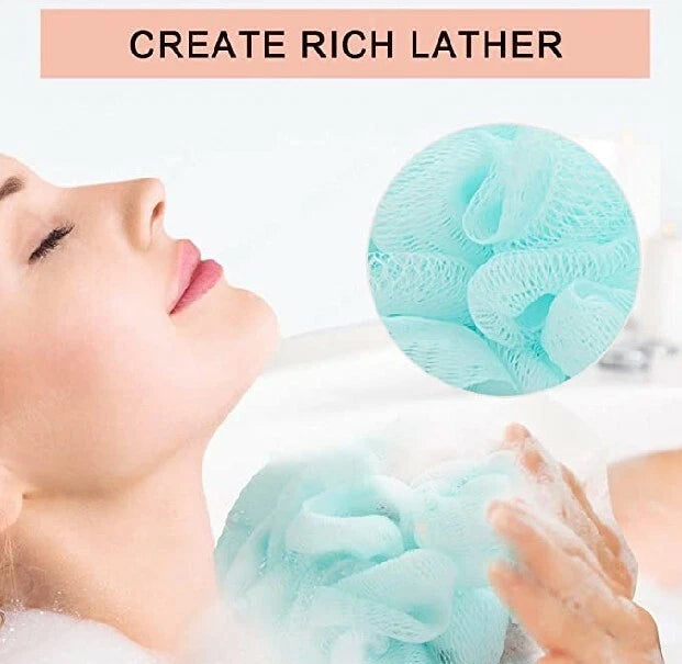 3 PK  rainbow color Loofah Bath Sponge Shower Pouf Ball Double Mesh
