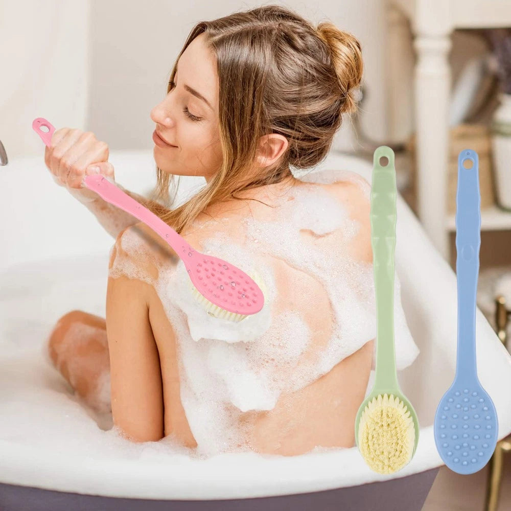 3 Pcs Bath Brushes Long Handle Shower Brushes Back Cleaning Scrubbers Set