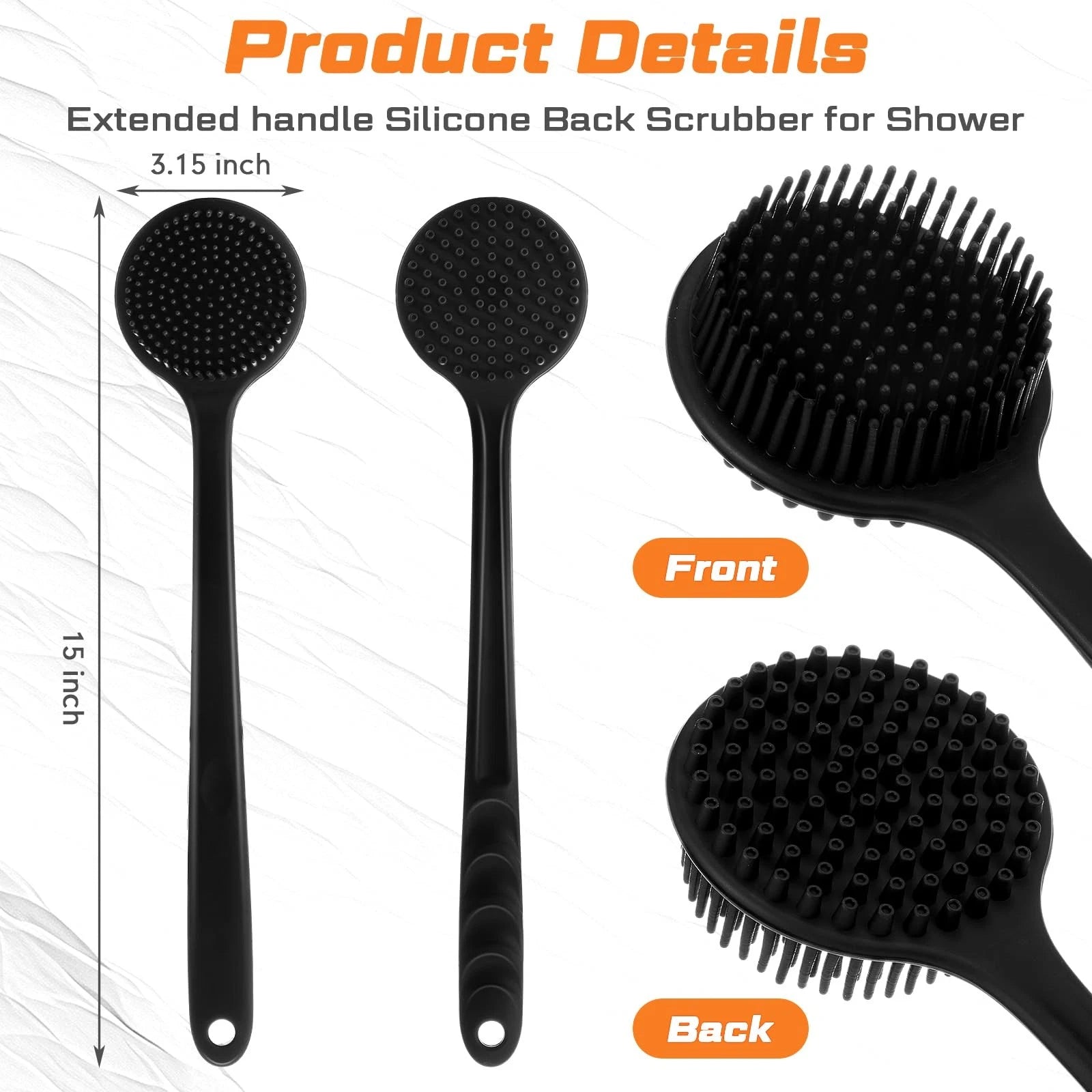 4 Pack Scrubber Anti Slip for Shower, 15 Inch Soft Silicone Bath Body Brush B...