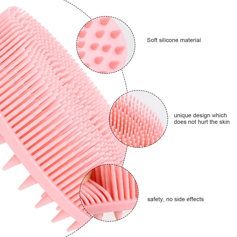 2pcs Silicone Exfoliating Brush Bath and Shampoo Brush Body Scrubber (Pink)