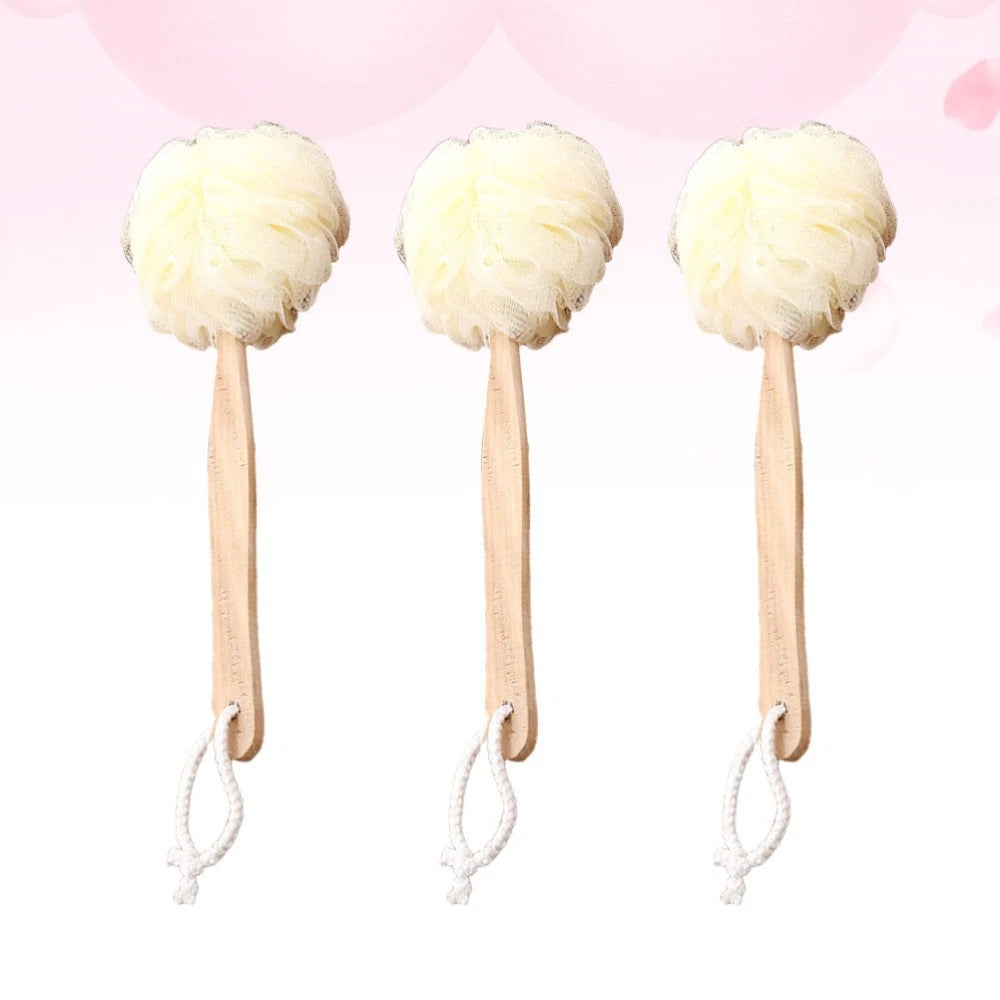 3pcs Long Handle Bath Balls Shower Bath Brushes (Light Yellow) Bath Balls