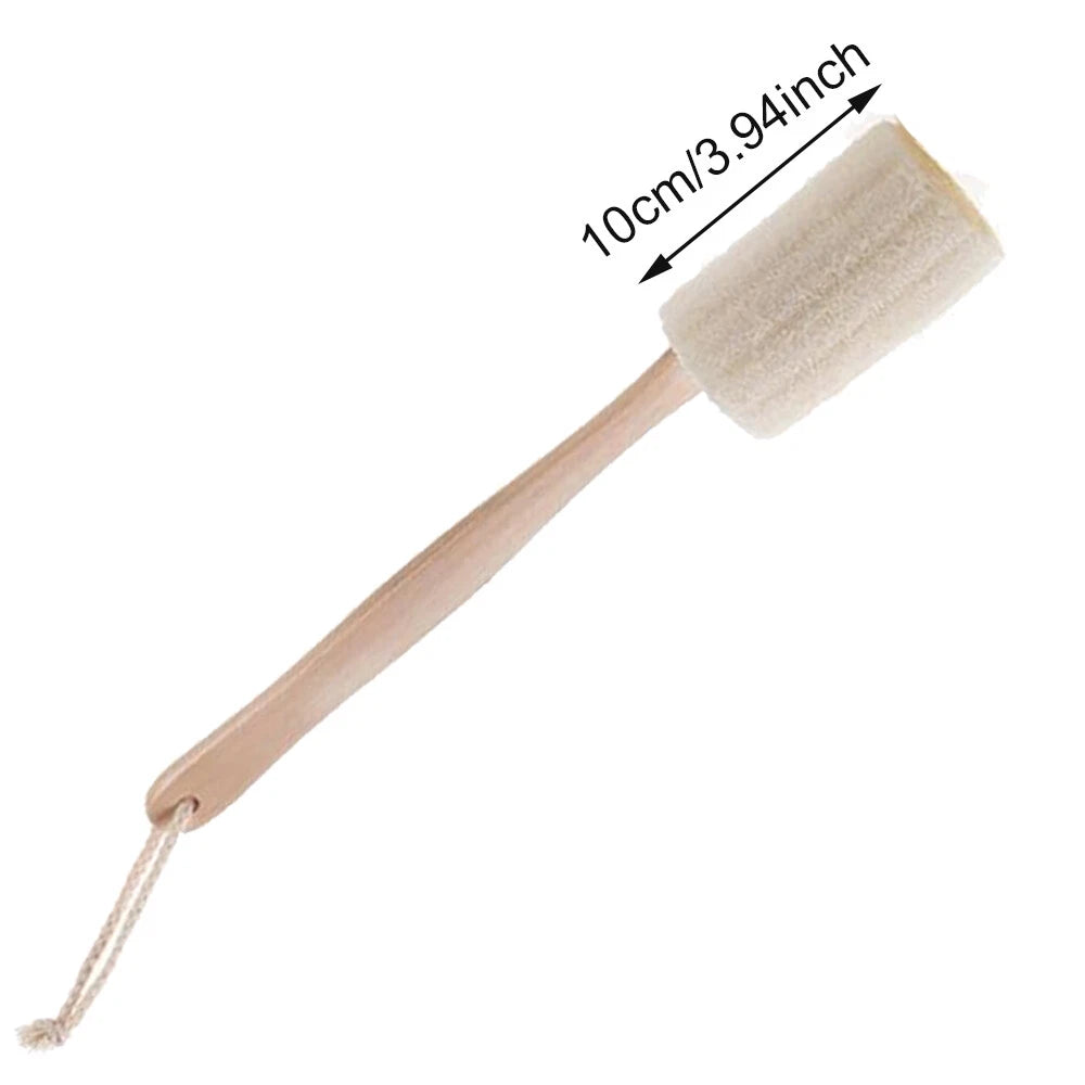 4Pcs Wood Loofah Back Scrubber Bath Brush Body Exfoliating Long Handle Massage