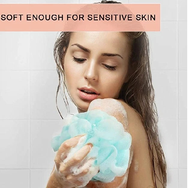 3 PK  rainbow color Loofah Bath Sponge Shower Pouf Ball Double Mesh