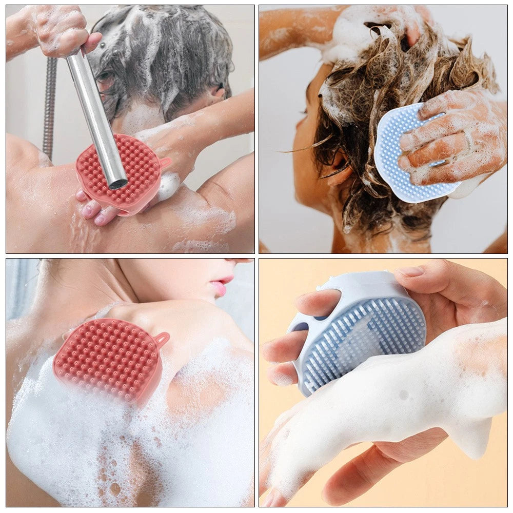 2 Pcs Shampoo Bath Brush Travel Child Exfoliating Silicone Body Scrubber