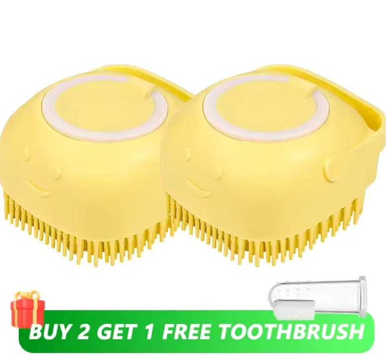 Pet Bath Brush with Shampoo Dispenser – Soft Silicone Grooming Tool for Dogs & C