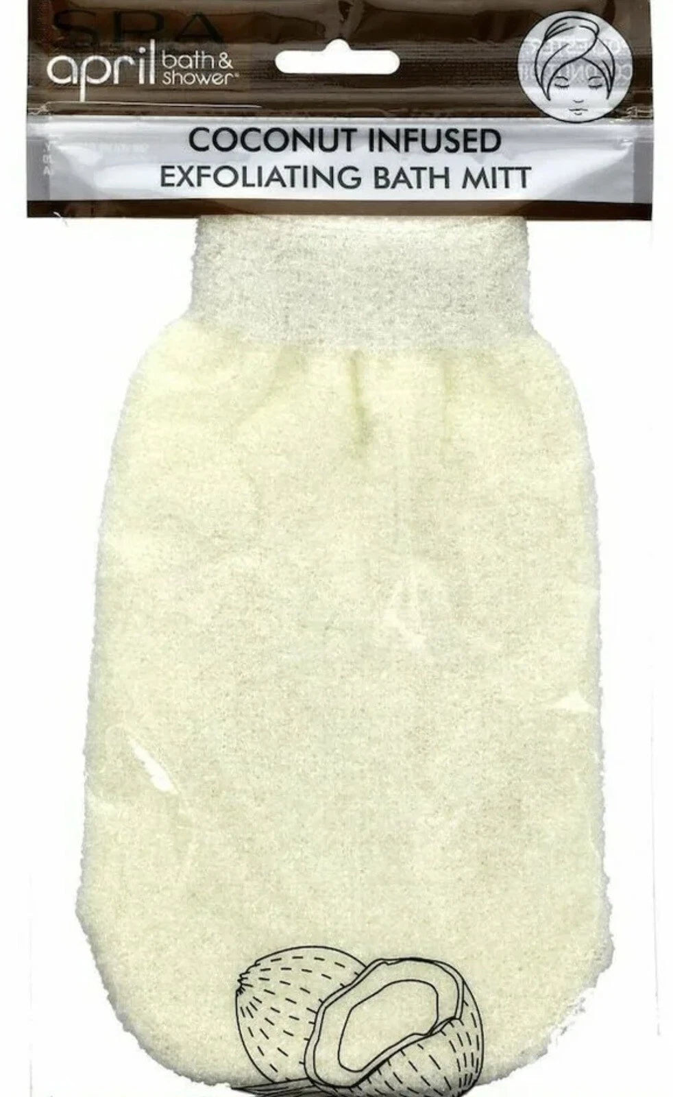 SPA Ivory Coconut Infused Exfoliating Bath Mitt Shower Bathing Personal Care