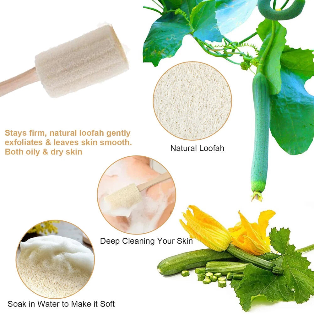 4Pcs Wood Loofah Back Scrubber Bath Brush Body Exfoliating Long Handle Massage