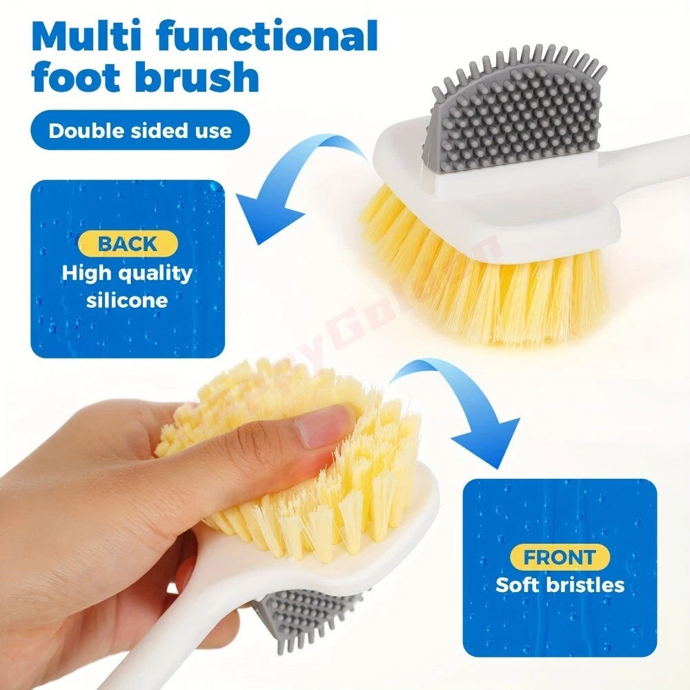 1x Ergonomic Long-Handle Foot Scrubber Multi-Functional Shower Brush for Elderly