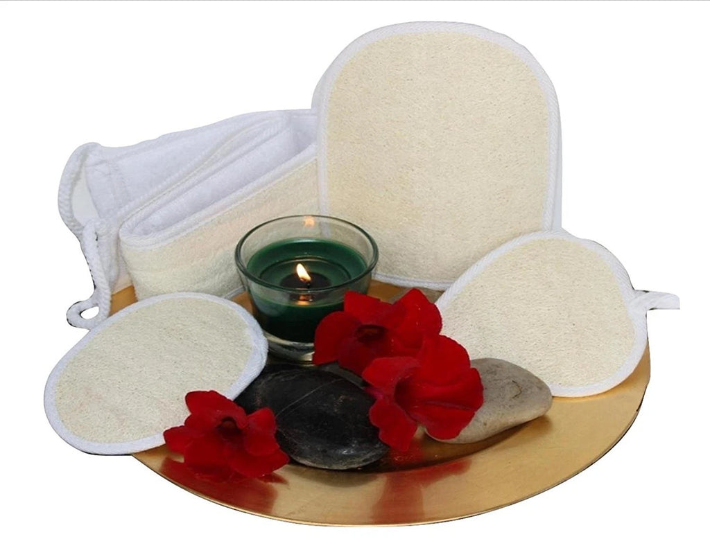 Loofah Exfoliating Bath Set & Natural Body Brush for Better Circulation 5 Pcs