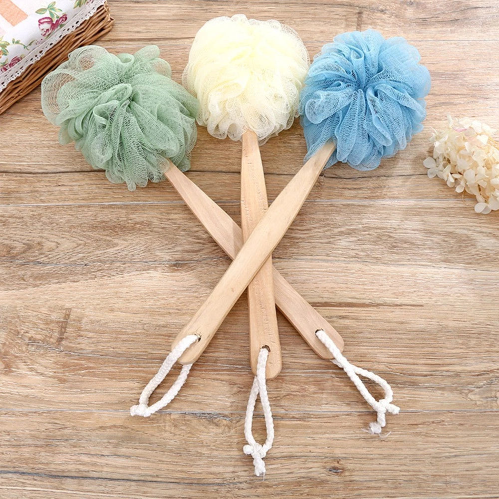 3pcs Long Handle Bath Balls Shower Bath Brushes (Light Yellow) Bath Balls