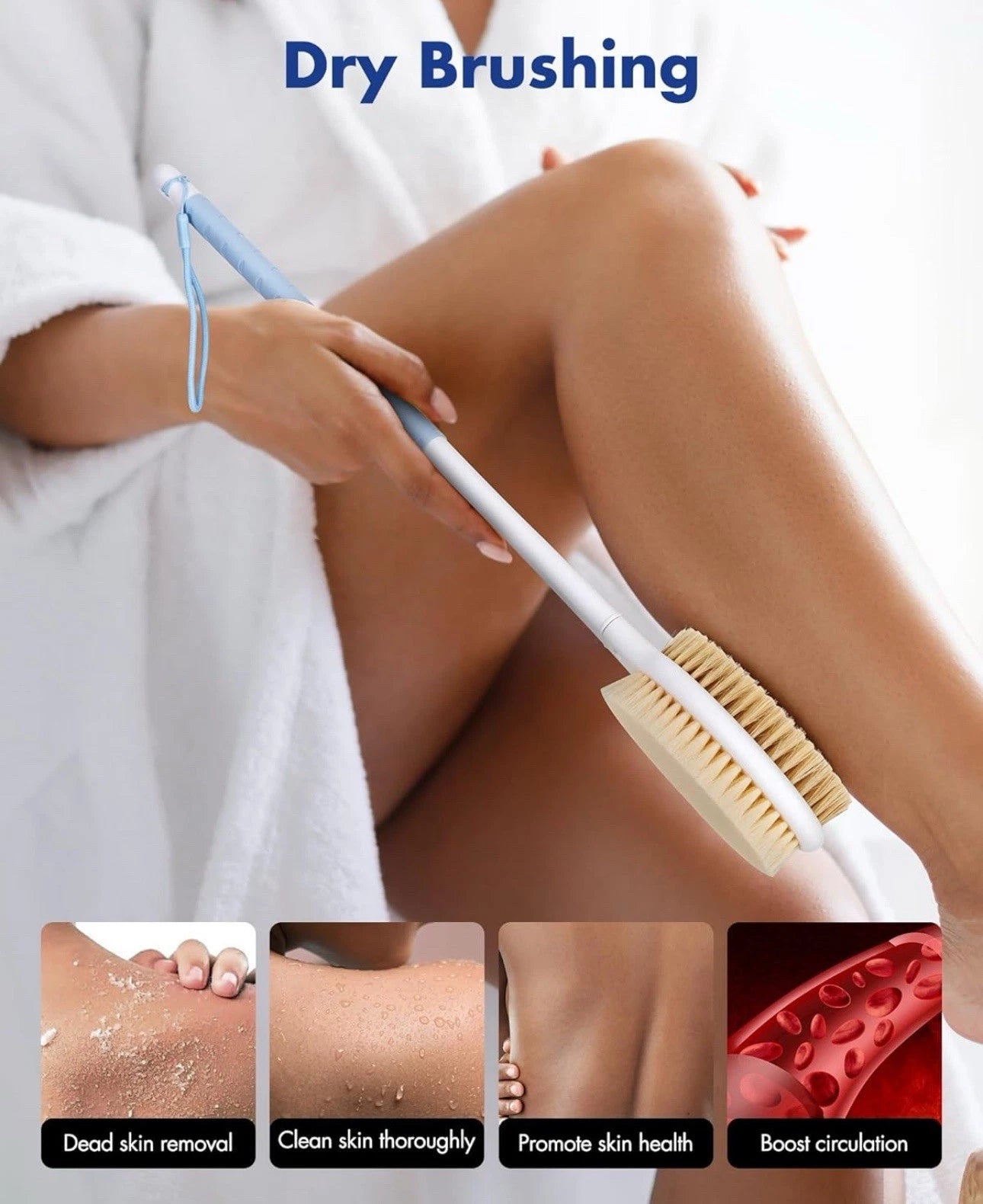 Wooden Shower Body Bath Brush Long Handle Skin Back Massage Scrubber Bathroom