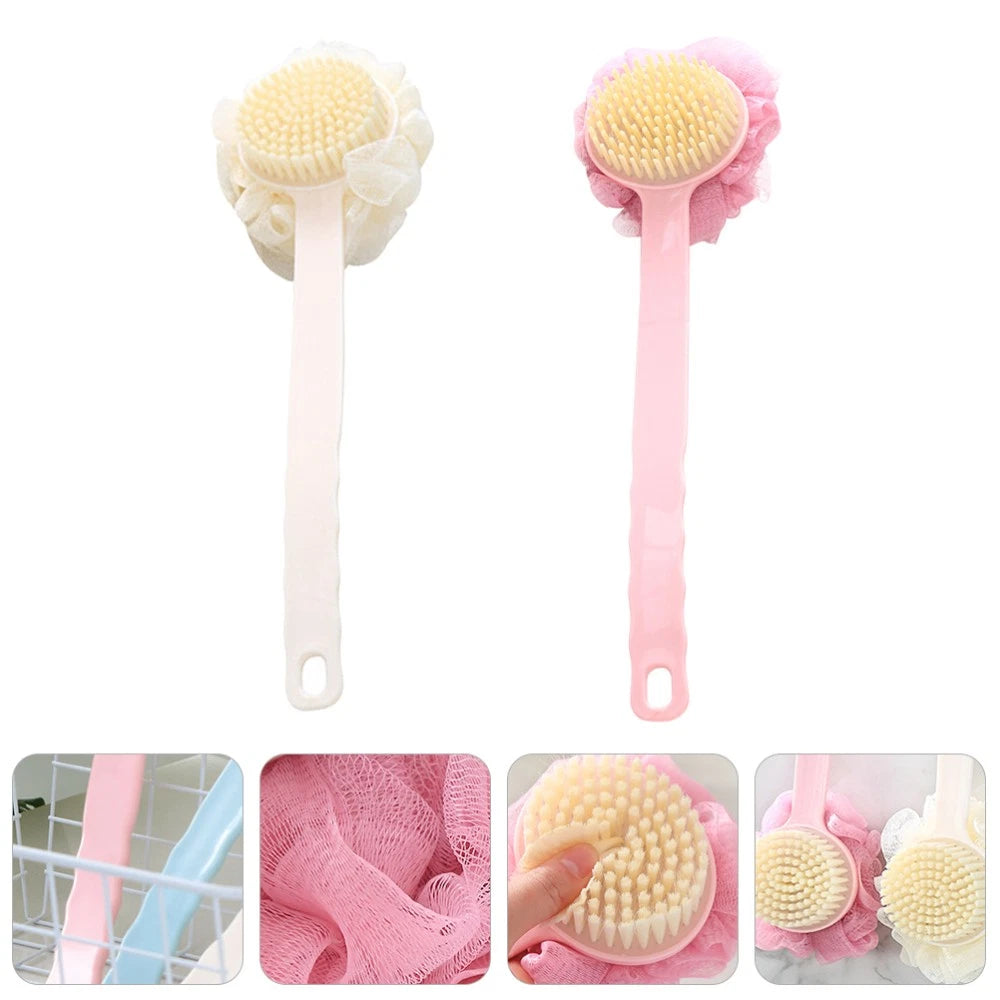 2 Pcs Back Rub Bath Brush Elderly Exfoliator for Shower Scrubber
