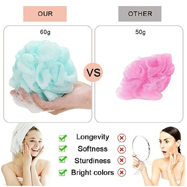 3 PK  rainbow color Loofah Bath Sponge Shower Pouf Ball Double Mesh