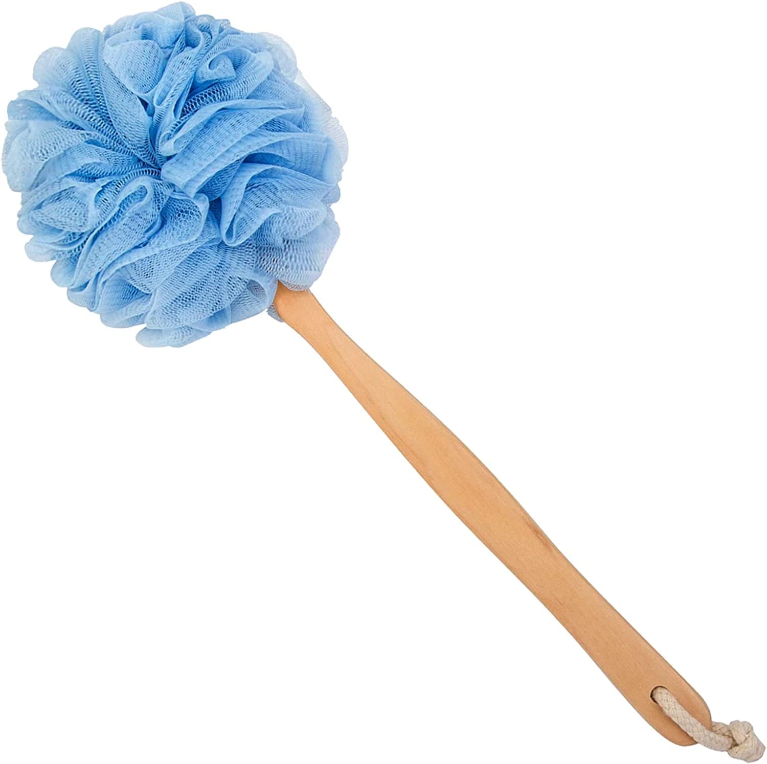 Loofah Back Scrubber, Wooden Long Handle Bath Sponge, Soft Nylon Mesh Brush