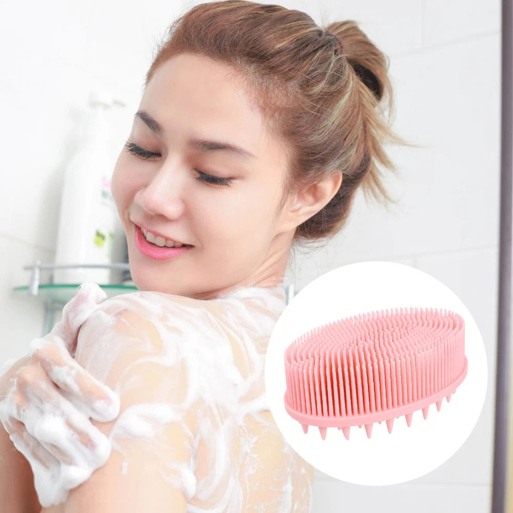 2pcs Silicone Exfoliating Brush Bath and Shampoo Brush Body Scrubber (Pink)