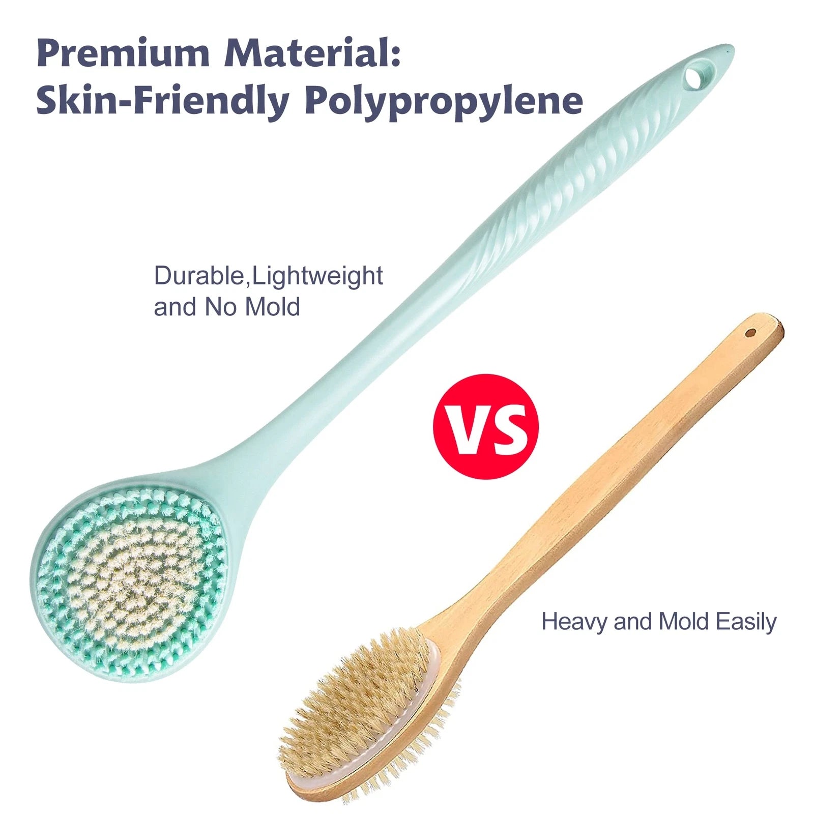 Back Bath Brush Long Handle for Shower - Soft Brush for Men & Women(16.4" Long)