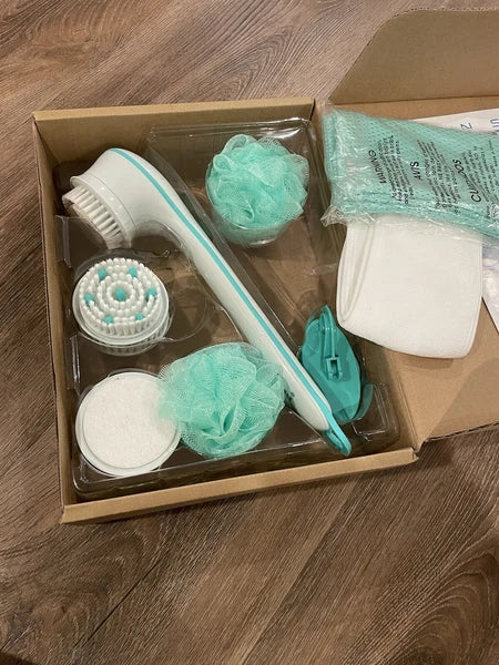 NEW Idea Village Deluxe Spinning Spa Brush- 9 Accessories Teal/Aqua