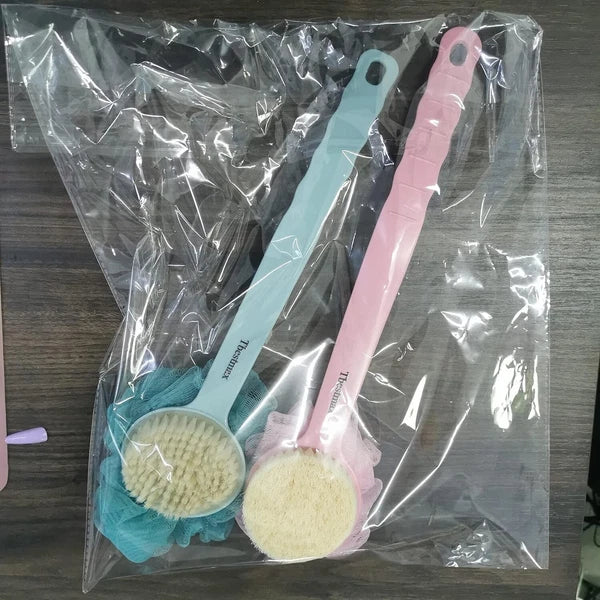 Charming Blue & Pink Loofah Back Scrubber with Long Handle for Bath Indulgence