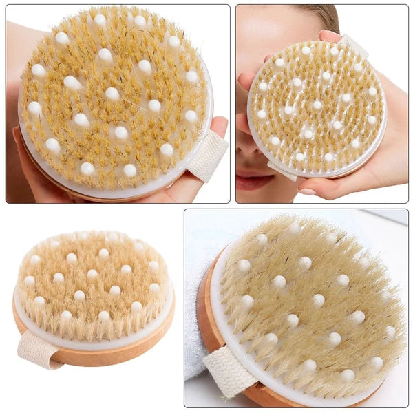1PC Fine Wood Bath Brush Exfoliating Massage Brush (Khaki) Shower Brush