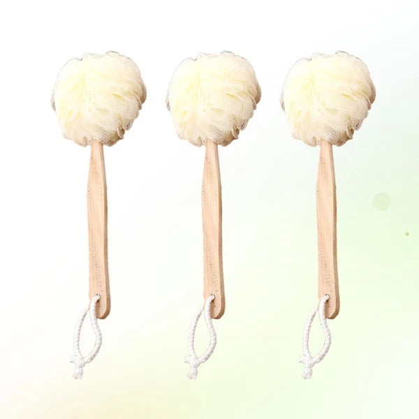 3pcs Long Handle Bath Balls Shower Bath Brushes (Light Yellow) Bath Balls