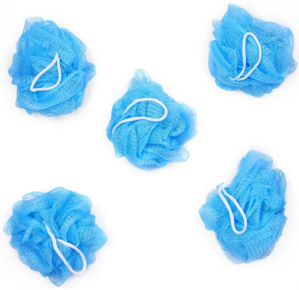 Bundle of 5 Exfoliating Sponges - Bath & Shower Puff Body Brush Scrub Mesh Ball