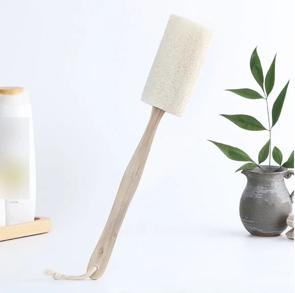 Natural Exfoliating Loofah Back Sponge Brush with Long Wooden Handle Stick