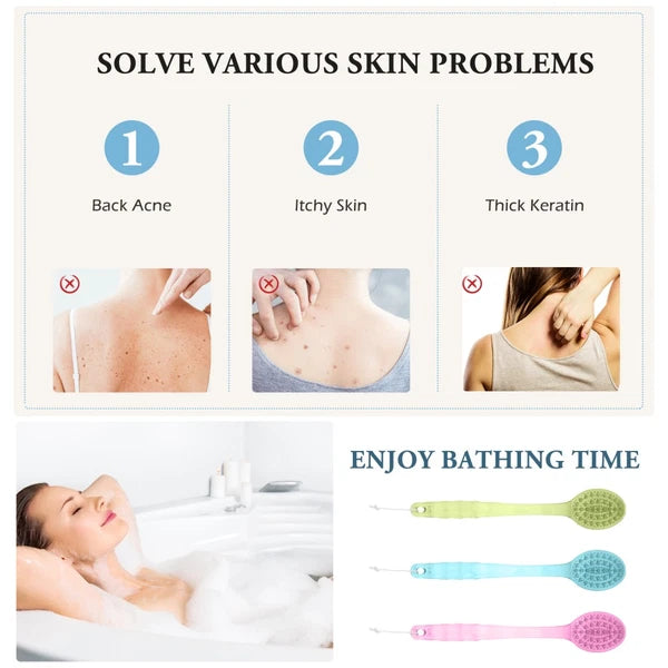 3pcs Long Handle Bath Scrubber Back Brush Massage Brush Shower Brush