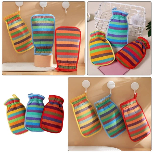 3 Pcs Bath Towel Gloves Body Exfoliator Back Brush for Shower Men