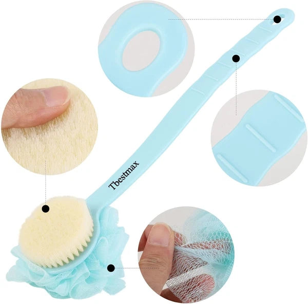 Charming Blue & Pink Loofah Back Scrubber with Long Handle for Bath Indulgence