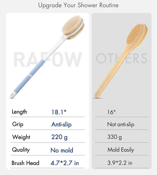 Wooden Shower Body Bath Brush Long Handle Skin Back Massage Scrubber Bathroom