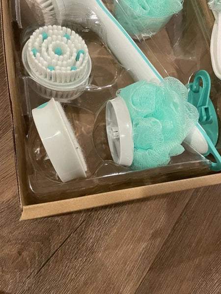 NEW Idea Village Deluxe Spinning Spa Brush- 9 Accessories Teal/Aqua