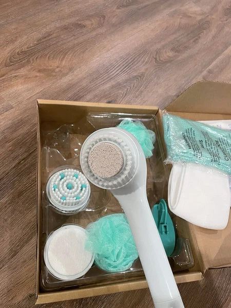 NEW Idea Village Deluxe Spinning Spa Brush- 9 Accessories Teal/Aqua