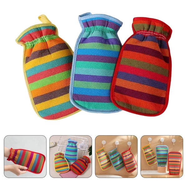 3 Pcs Bath Towel Gloves Body Exfoliator Back Brush for Shower Men