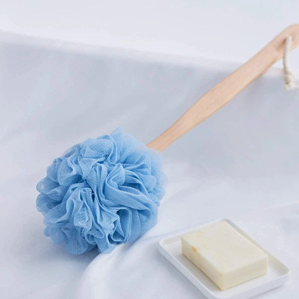 Loofah Back Scrubber, Wooden Long Handle Bath Sponge, Soft Nylon Mesh Brush