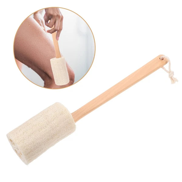 Long Handle Loofah Stick Bath Brush for Body Exfoliation and Cleaning