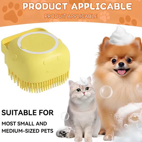 Pet Bath Brush with Shampoo Dispenser – Soft Silicone Grooming Tool for Dogs & C