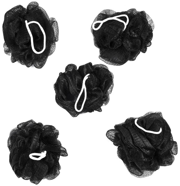 Bundle of 5 Exfoliating Sponges - Bath & Shower Puff Body Brush Scrub Mesh Ball