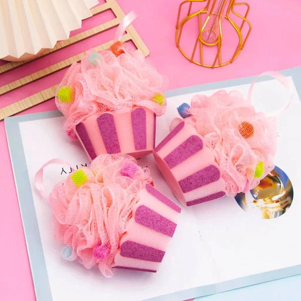 3pk - Large Cupcake Korean Pouf Bath Loofah Sponge for Kids & Adults - Gift Box