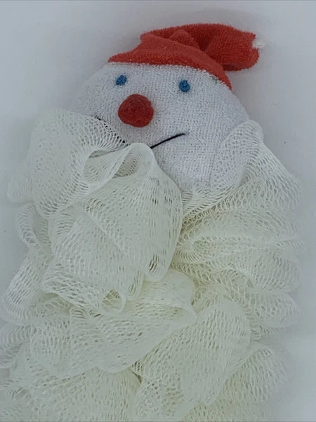 Snowman Scrubber Shower Bath Sponge Pouf Wash Spa Brush Puff Stocking Stuffer