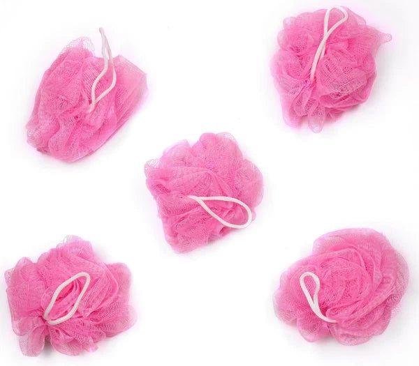 Bundle of 5 Exfoliating Sponges - Bath & Shower Puff Body Brush Scrub Mesh Ball