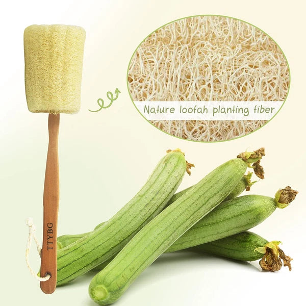 Natural Exfoliating Loofah Luffa Loofa Back Sponge Scrubber Brush with Long W...